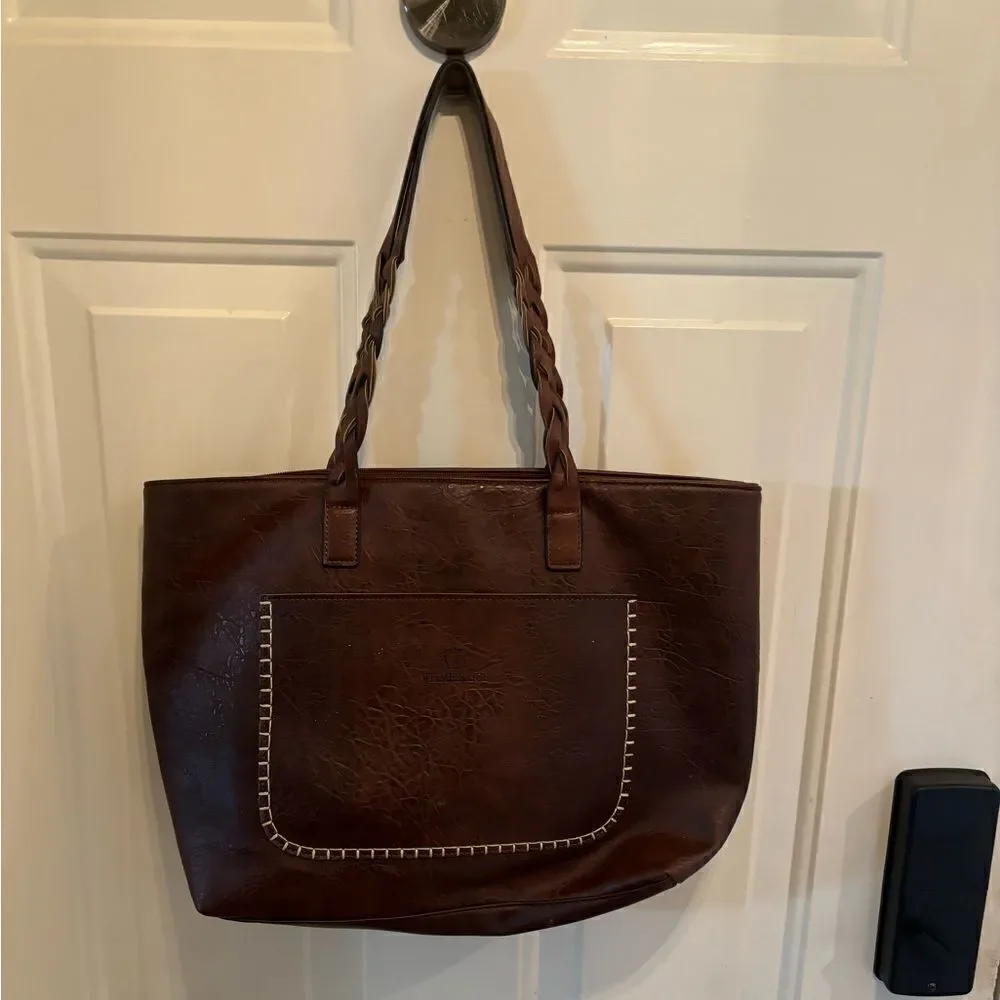 WEIMEIBAIGE LARGE BROWN FAUX LEATHER TOTE BAG